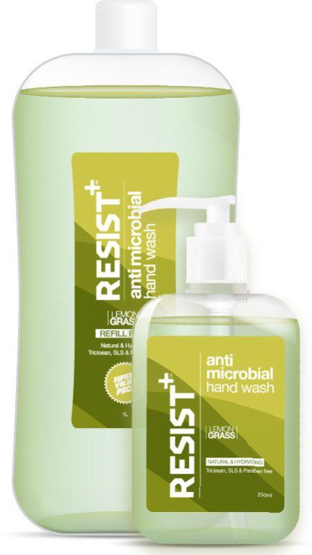 RESIST+ Antimicrobial Hand Wash with Pump Dispenser & Refill Pack 250ml+ 1L Hand Wash Pump + Refill  (2 x 625 ml)