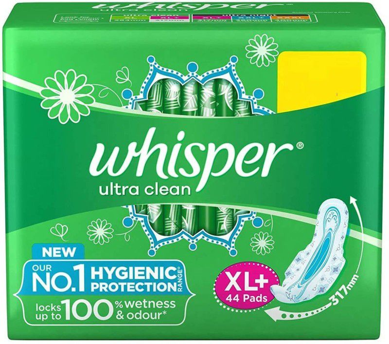 Whisper Ultra Clean Sanitary Pads for Women, XL+ 44 Napkins Sanitary Pad