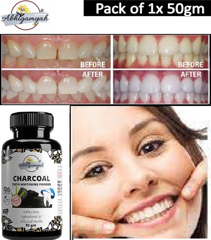 ABHIGAMYAH Charcoal teeth Powder for all types teeth 50gm pc 1 Teeth Whitening Kit