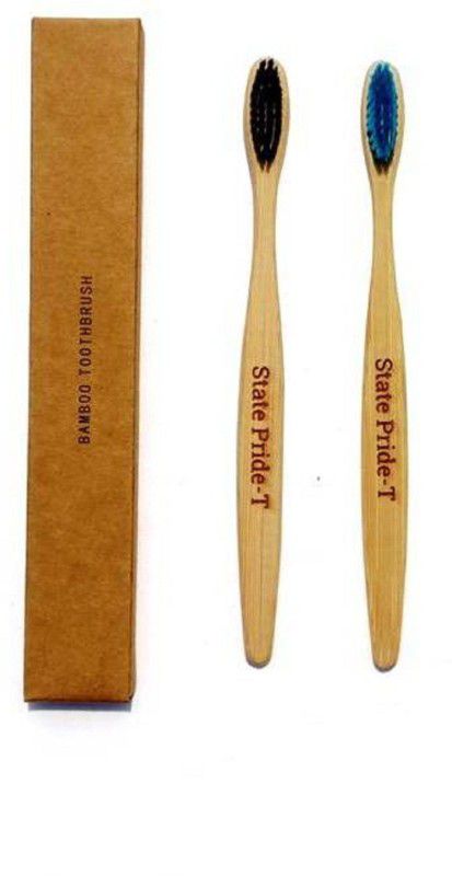 State Pride - T Biodegradable Bamboo Toothbrush for Adults - Pack of 2| Eco Toothbrushes | 100% Biodegradable Handle | Black and Blue Colours Medium Bristles | Recyclable Toothbrush | BPA & Plastic-Free Medium Toothbrush  (2 Toothbrushes)