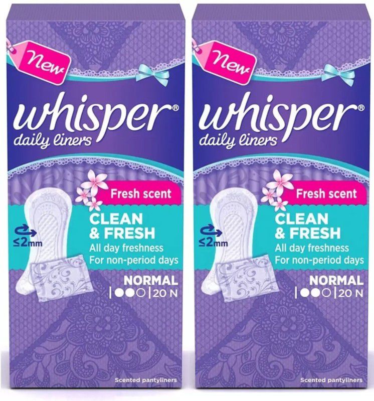 Whisper Clean and Fresh Daily Liners - 20+20 Count Sanitary pads for women Pantyliner  (Pack of 2)
