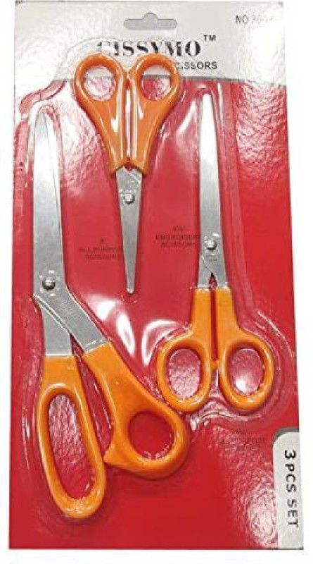 hurrio 3 Set of Multi-Purpose Heavy Duty & Anti-Rust Stainless Steel Scissors for Office, Household, Crafts and Kitchen Scissors  (Set of 3, Multicolor)