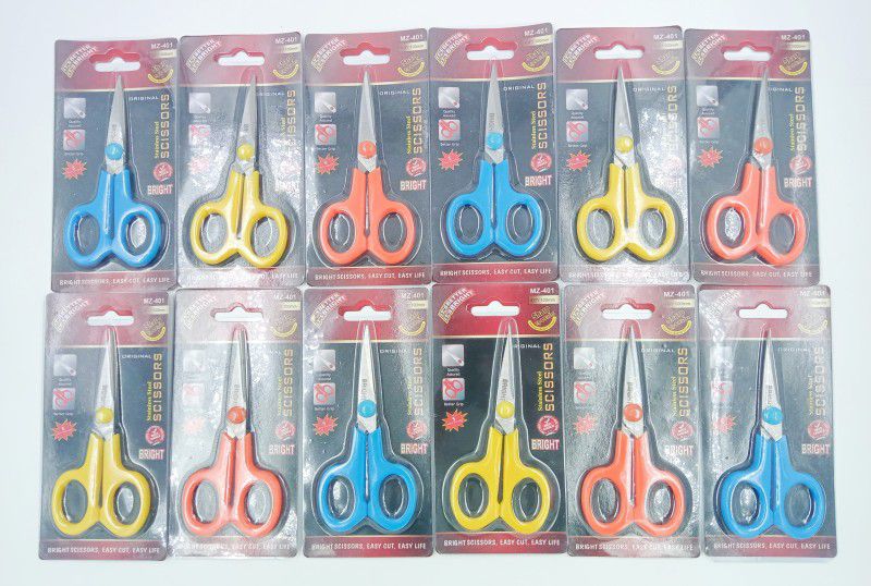 zm store STAINLESS STEEL MULTIPURPOSE SCISSOR,SHARP BLADES,4.0"/ 100MM (12PCS COMBO) (MULTICOLOR ) ( SET OF 12PCS ) Scissors  (Set of 12, Multicolor)