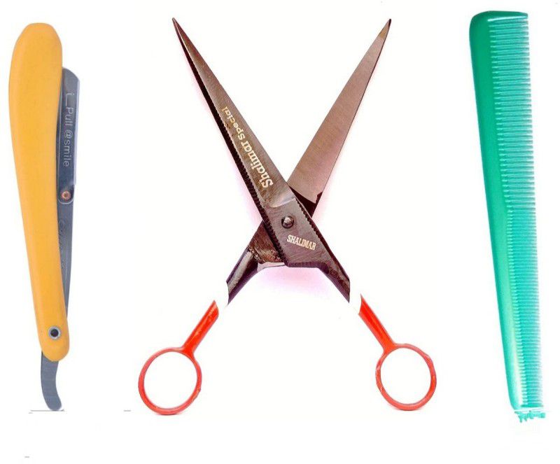 SHALIMAR SCISSORS COMPANY Salon professional hair cutting scissor, 1 Razor, 1 elegant comb set Scissors  (Set of 1, tricolor scissor)