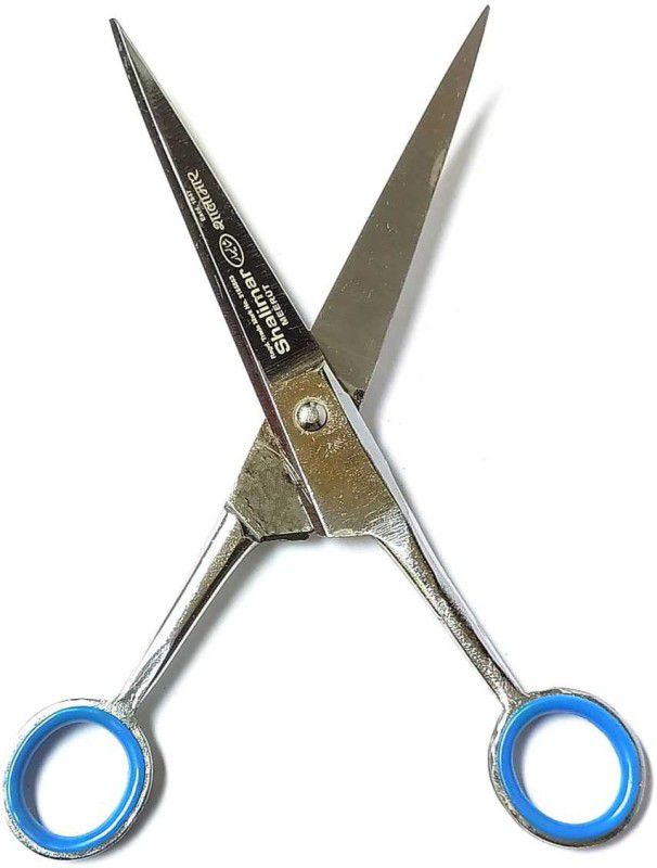 SHALIMAR SCISSORS COMPANY 7" Inches Hair and Beard Moustache Cutting and Trimming Scissors Scissors  (Set of 1, Silver Body, Blue Rubber Rings in Handle)