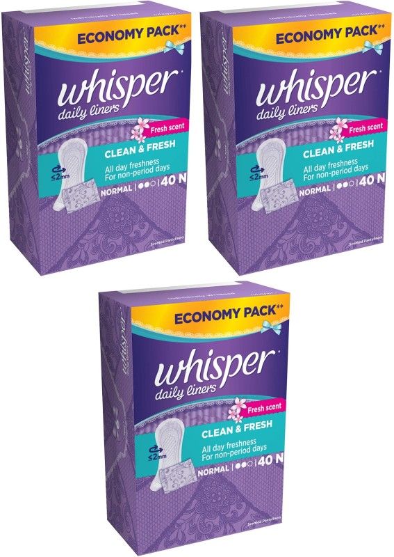Whisper Daily Liner and Fresh Clean Pantyliner N 40+40+40 Pantyliner (Pack of 3) Pantyliner  (Pack of 3)