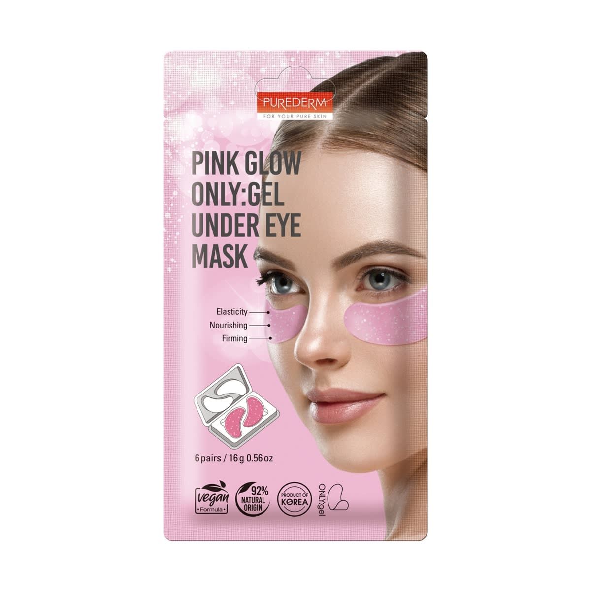 Purederm Pink Glow Only:Gel Under Eye Mask 16g - Pomegranate Extract, Peptide and Vegan Collagen