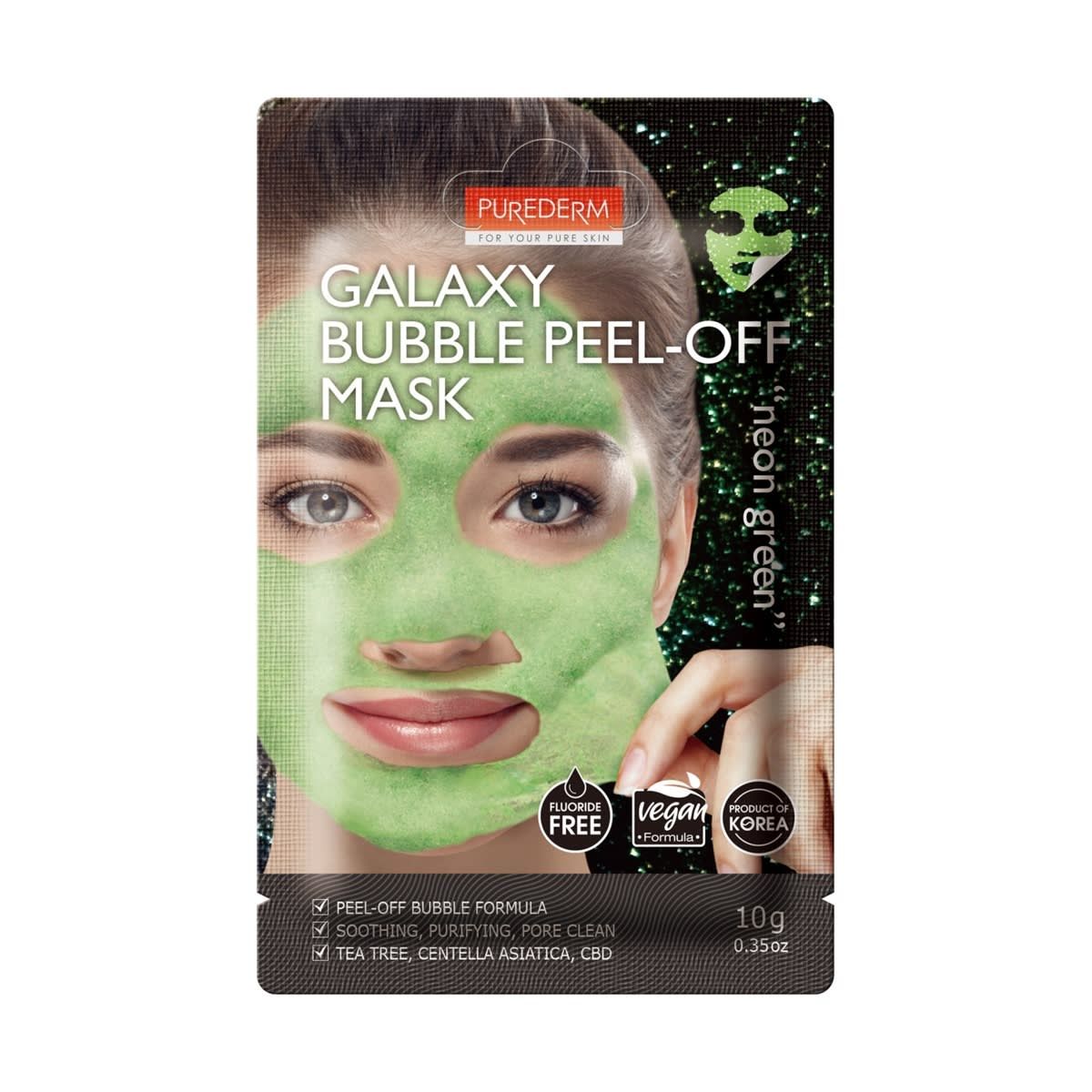 Purederm Galaxy Peel-Off Neon Green Mask 10g - Tea Tree, Centella Asiatica, AHA and BHA