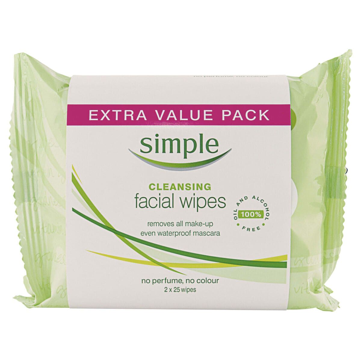 Simple 50 Pack Cleansing Facial Wipes