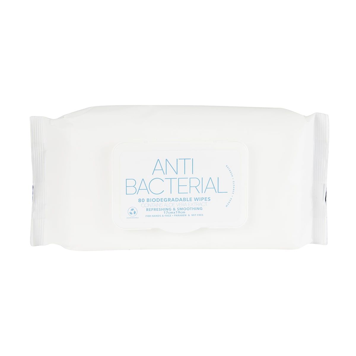 80 Pack Refreshing & Smoothing Biodegradable Wipes - Antibacterial