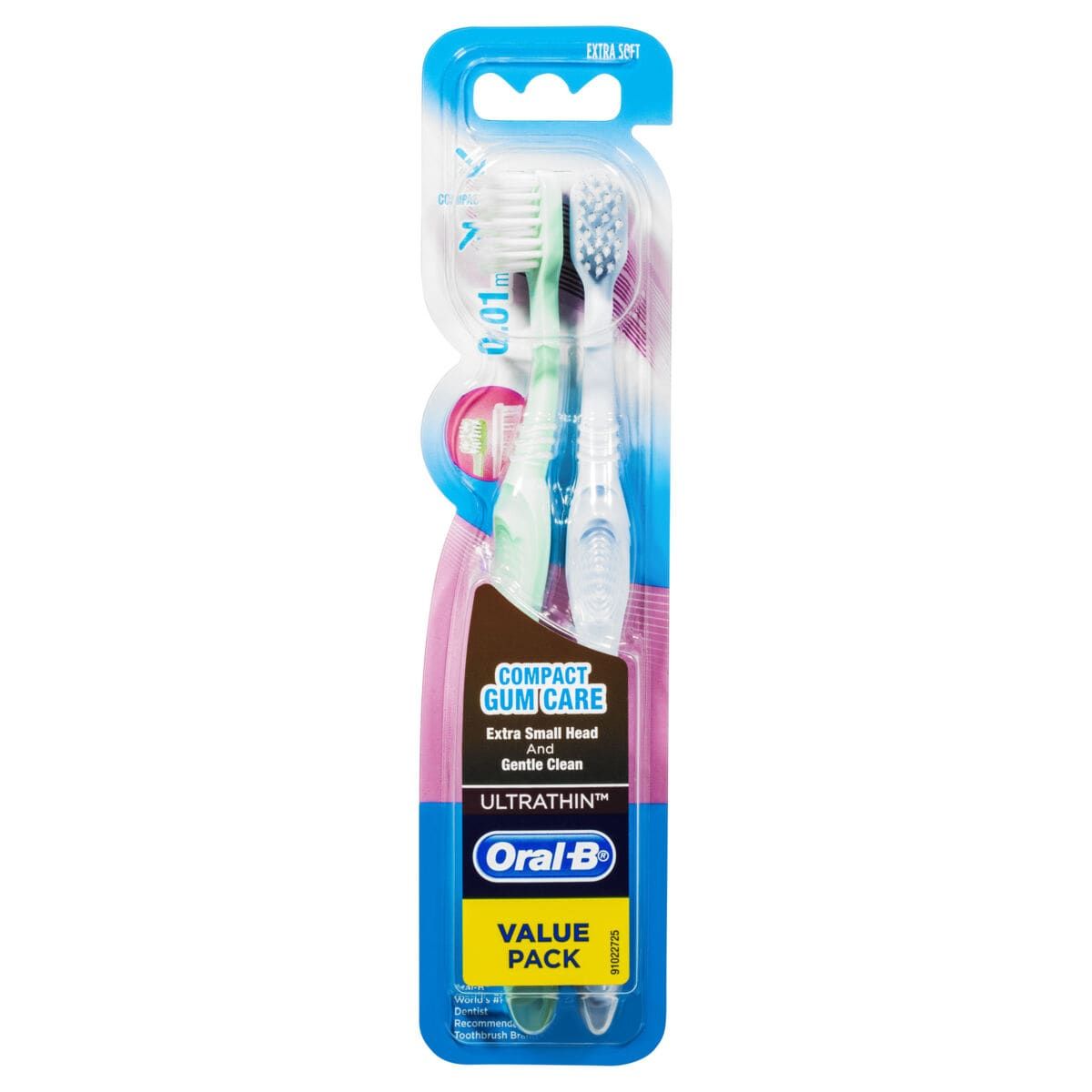 Oral-B 2 Pack Extra Soft Ultrathin Compact Gum Care Toothbrush