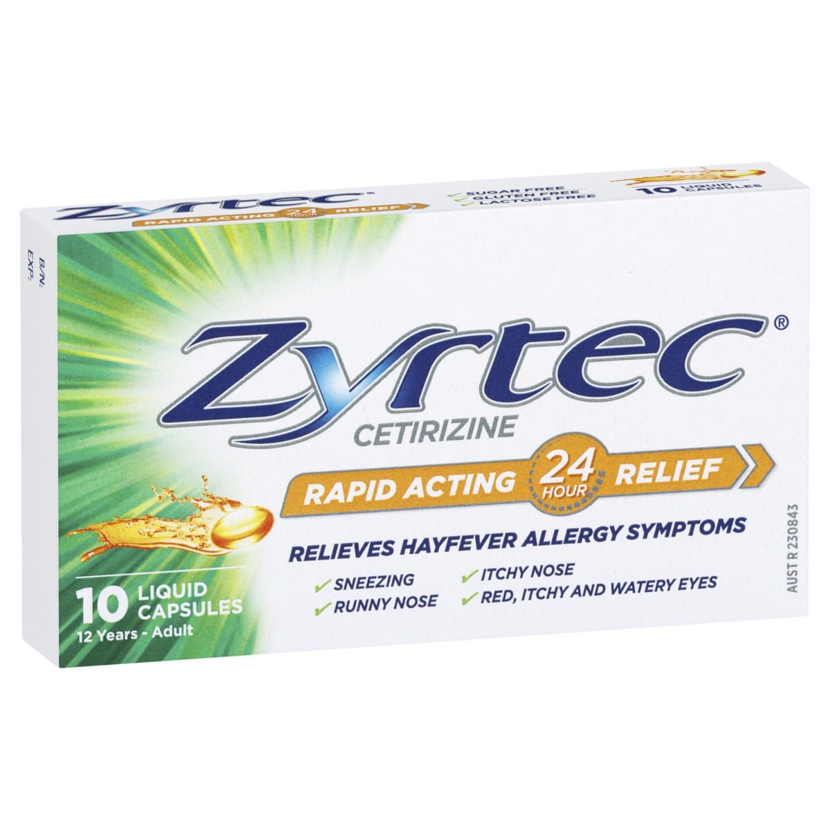 10 Pack Zyrtec Cetirizine Rapid Acting 24 Hour Relief Liquid Capsules