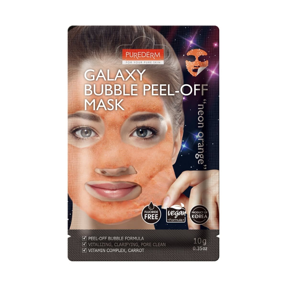 Purederm Galaxy Peel-Off Neon Orange Mask 10g - Vitamin Complex, Carrot Extract, AHA and BHA