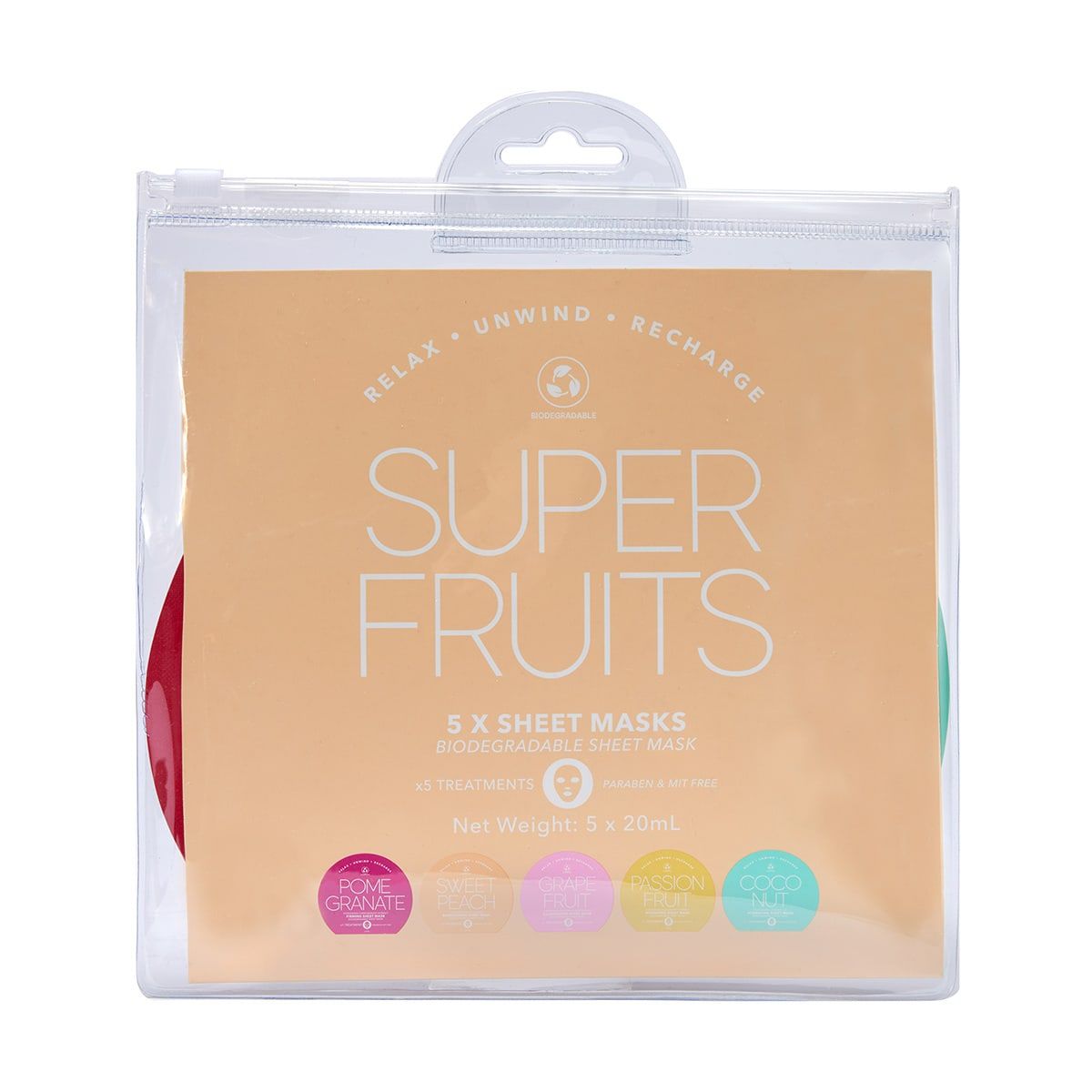 5 Pack Super Fruits Face Sheet Mask