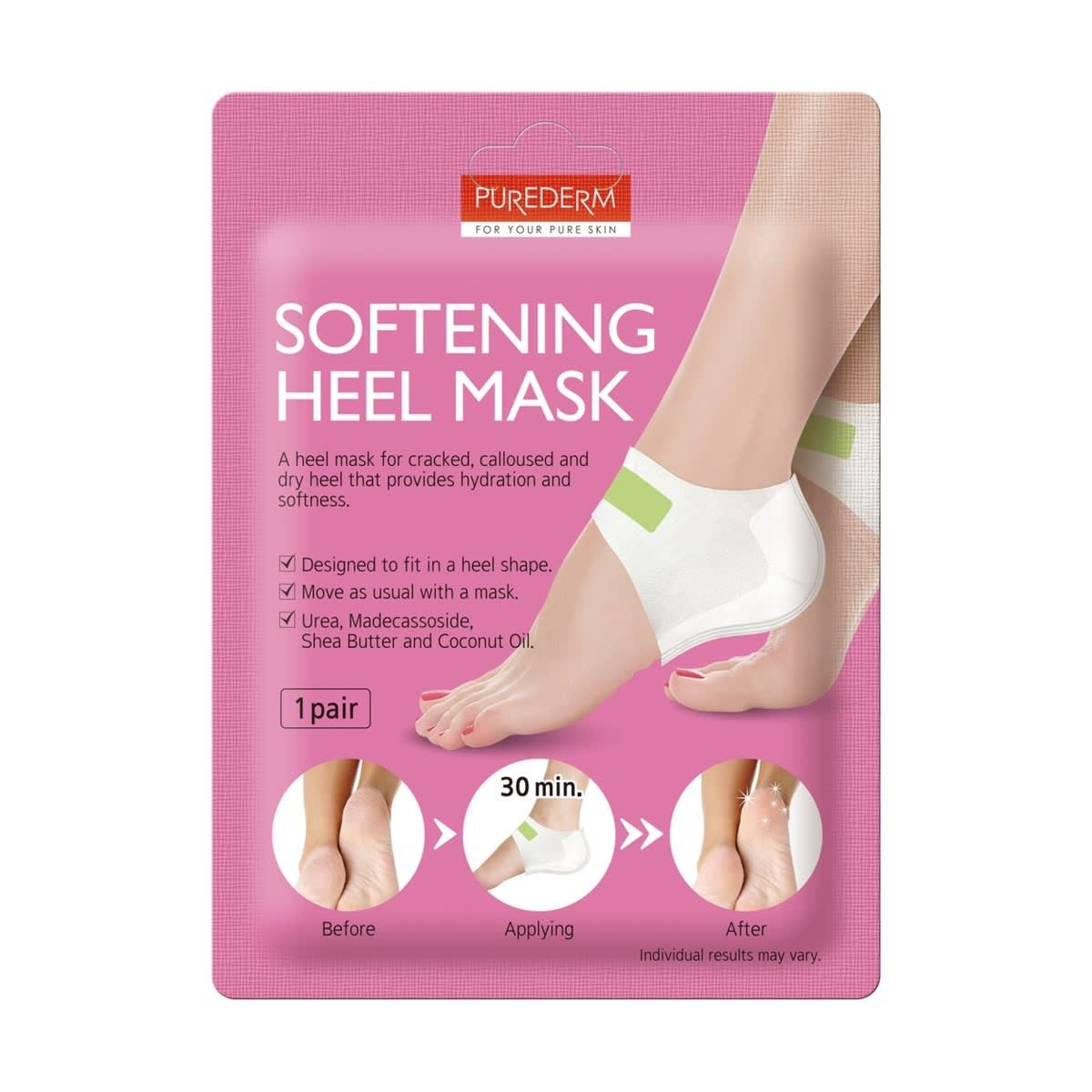 Purederm Softening Heel Mask 18g - Urea, Madecassoside, Shea Butter and Coconut Oil