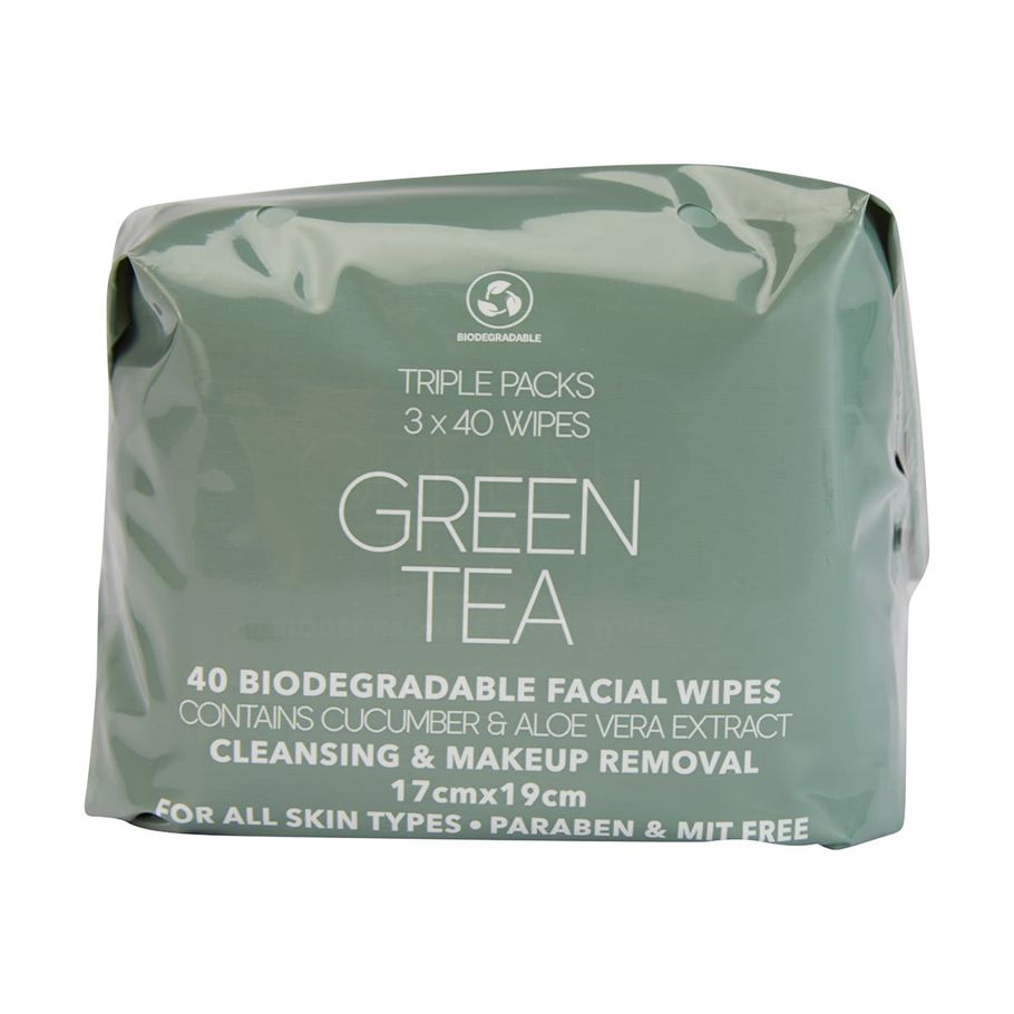 Triple Pack Cleansing & Makeup Removal Biodegradable Facial Wipes - Green Tea