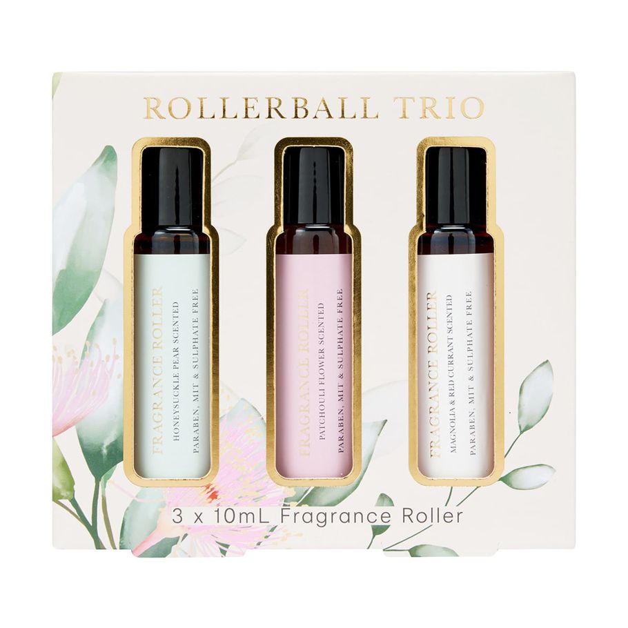 Fragrance Roller Ball Trio Set 10ml - Honeysuckle Pear, Patchouli Flower and Magnolia and Red Currant