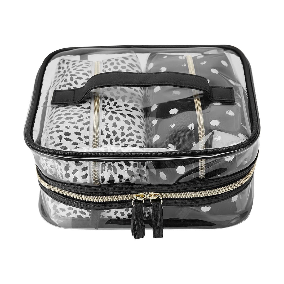 3 Piece Cosmetic Bag Set - Clear & Print