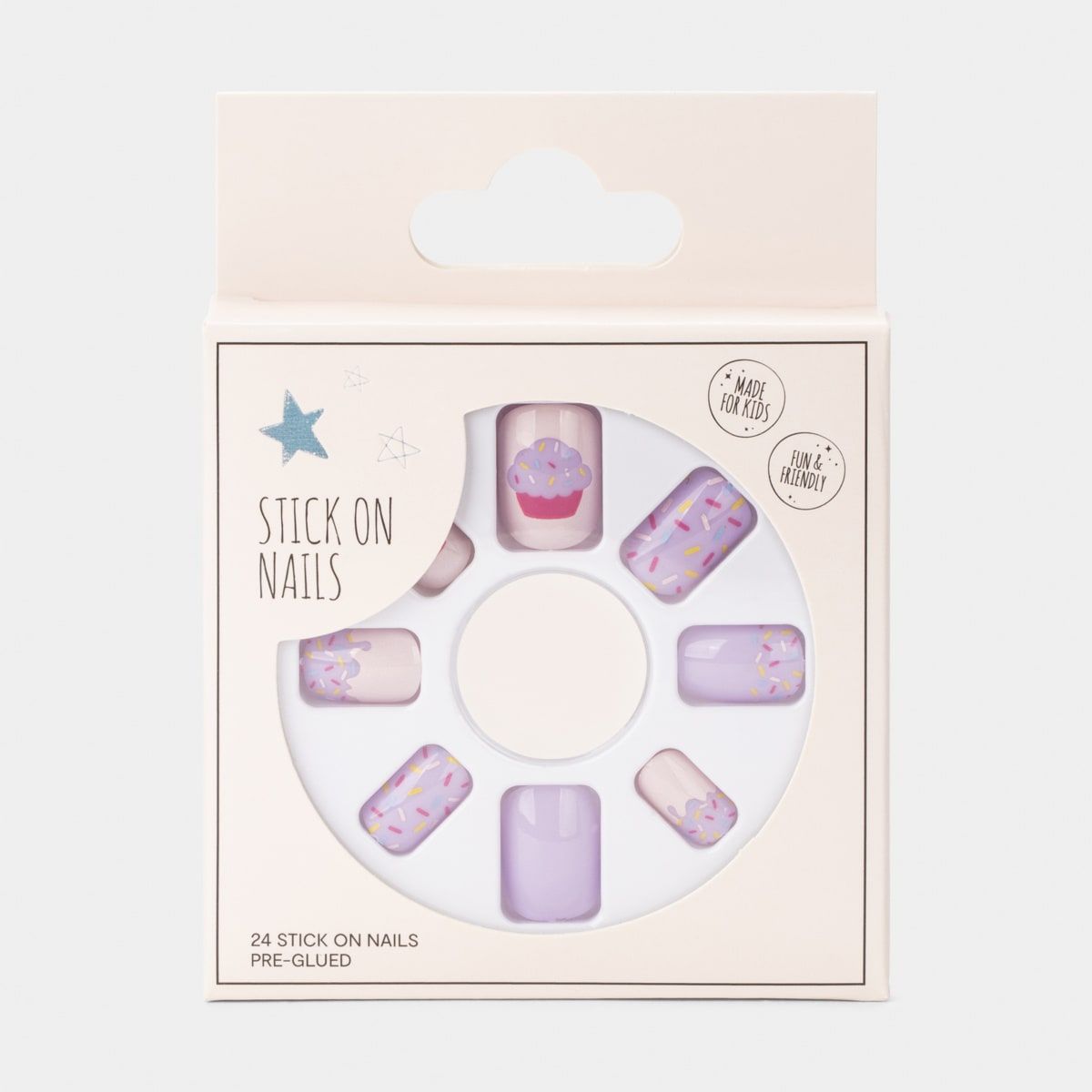 OXX Kids 24 Pack Pre-Glued Stick-On Nails - Pink Cupcake