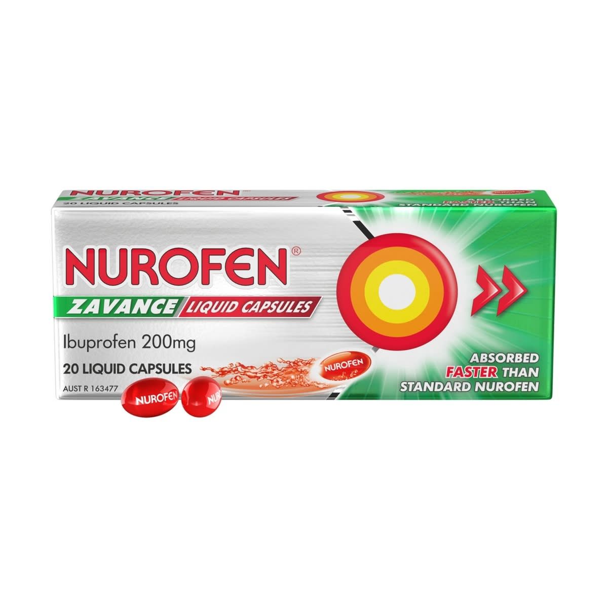 Nurofen Zavance Fast Pain Relief Liquid Capsules 200mg Ibuprofen 20 pack
