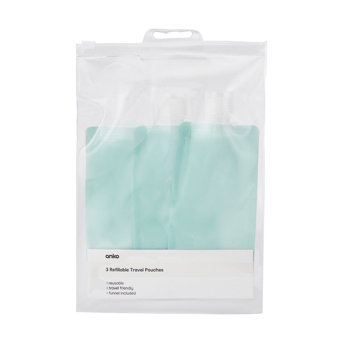 3 Pack Refillable Travel Pouches - Aqua Glass