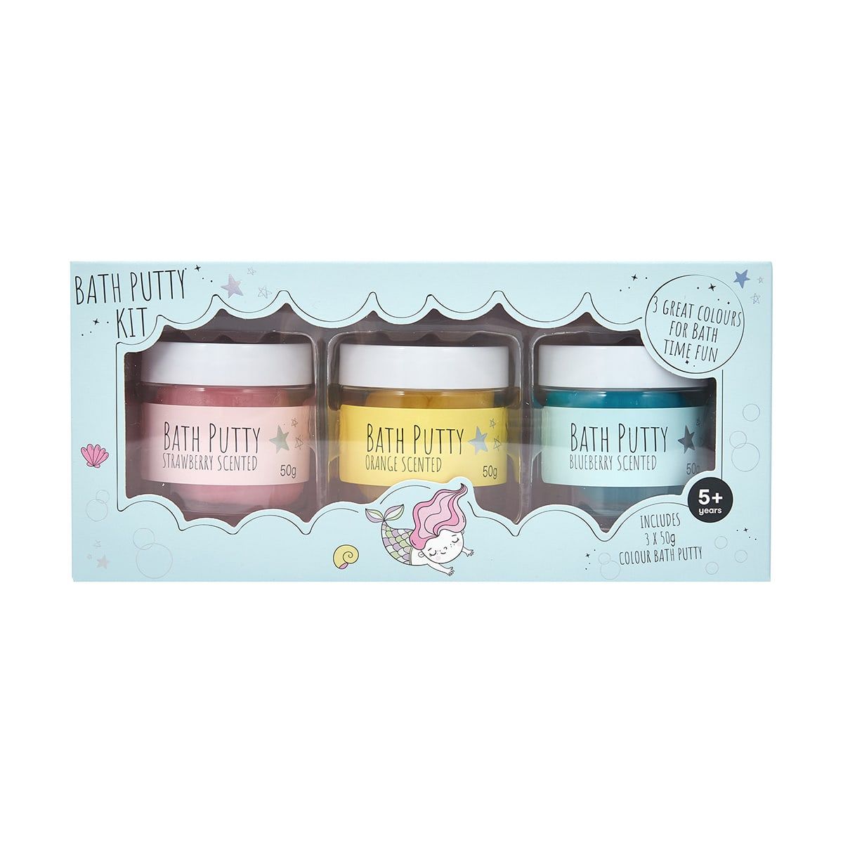 3 Pack Bath Putty Kit 50g - Strawberry, Orange and Blueberry Scented