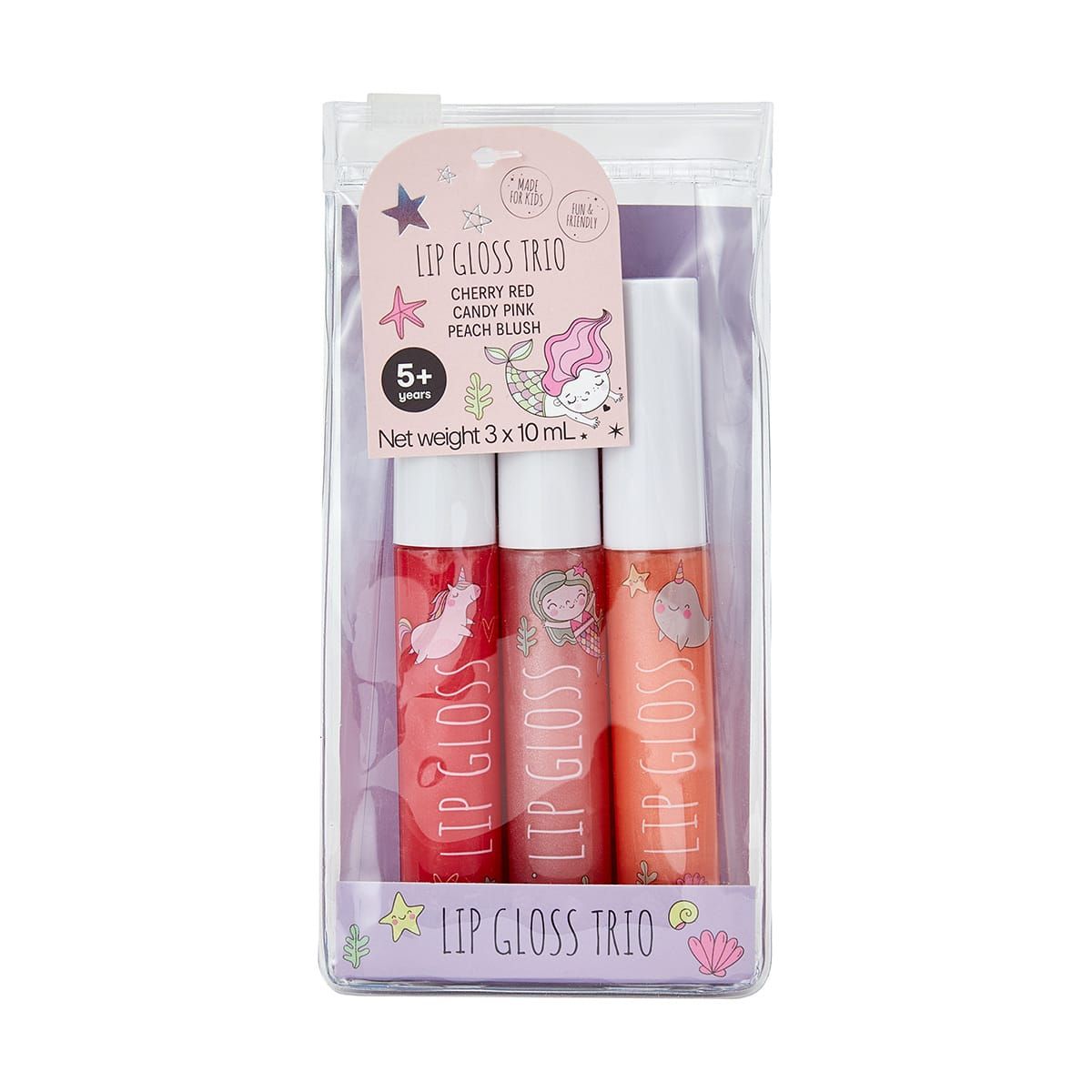 Lip Gloss Trio - Cherry Red, Candy Pink & Peach Blush