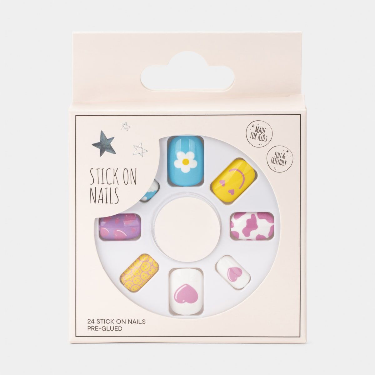 OXX Kids 24 Pack Pre-Glued Stick-On Nails - Rainbow Smiley