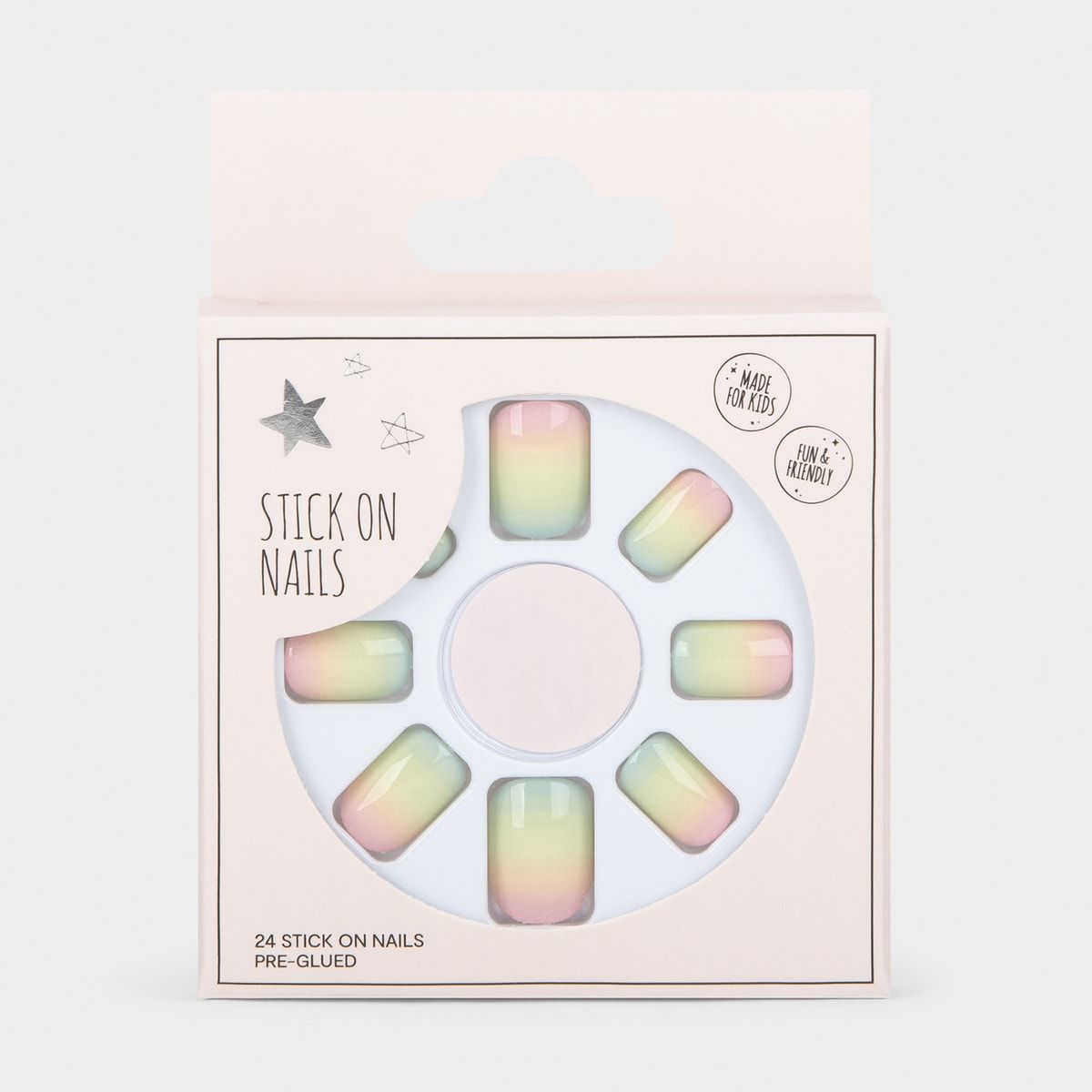 24 Pack Kids Stick On Nails Pre-Glued - Rainbow