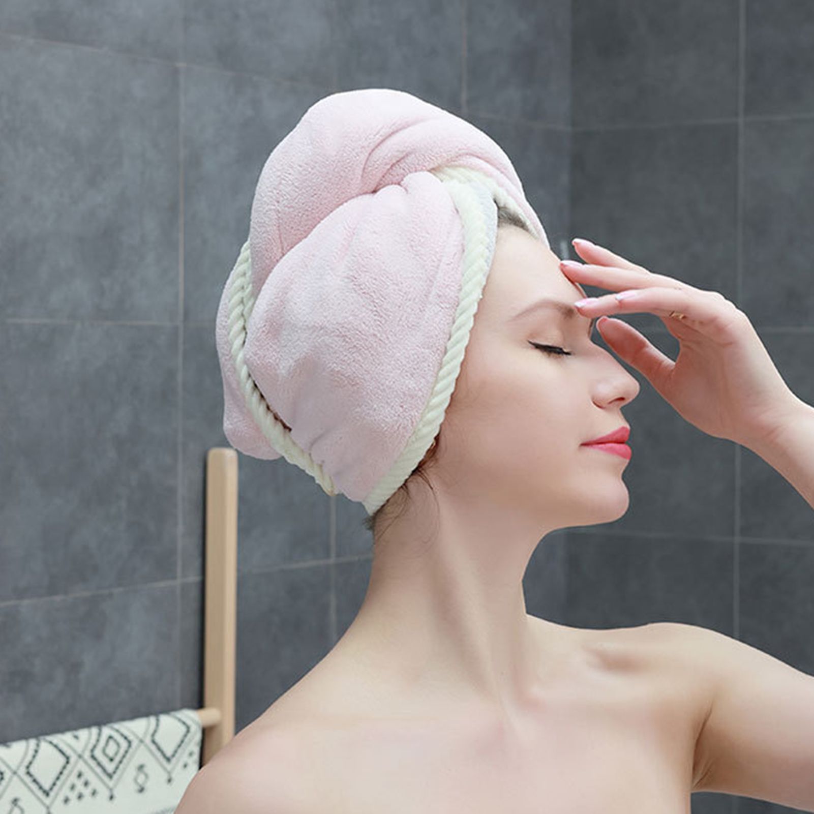 Hair Drying Towel Single Button Absorbent Short Long Hair Towel