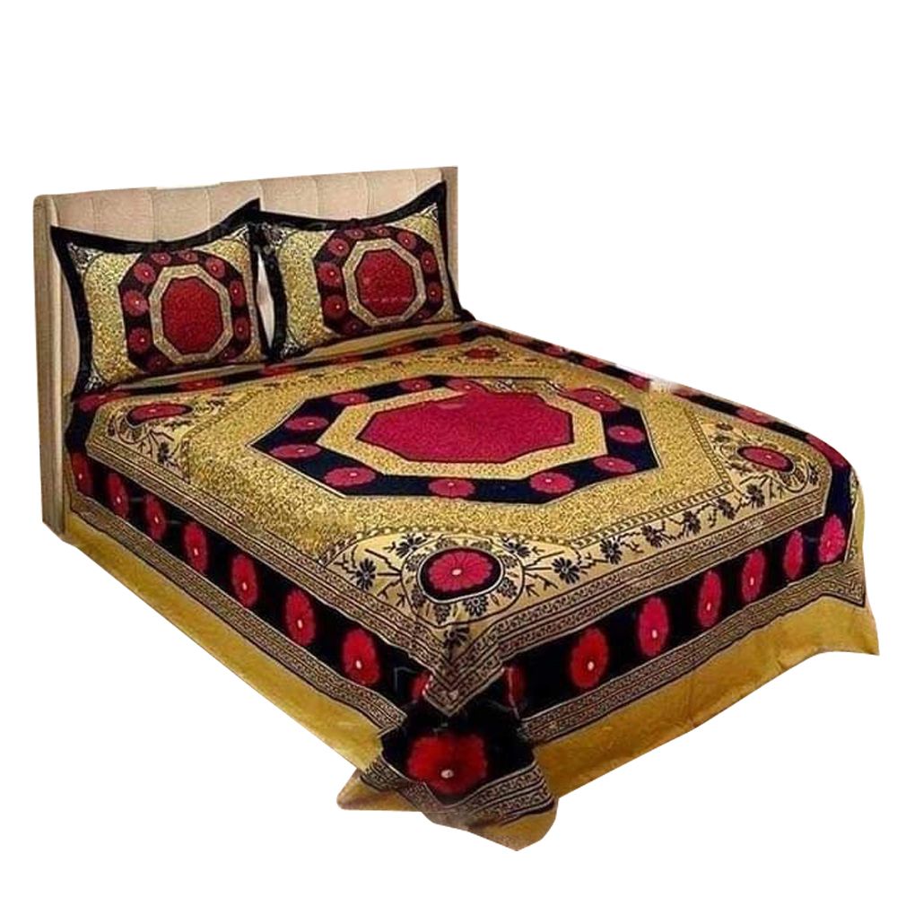 Cotton Double Size Twill Panel Bed Sheet With Two Pillow Covers