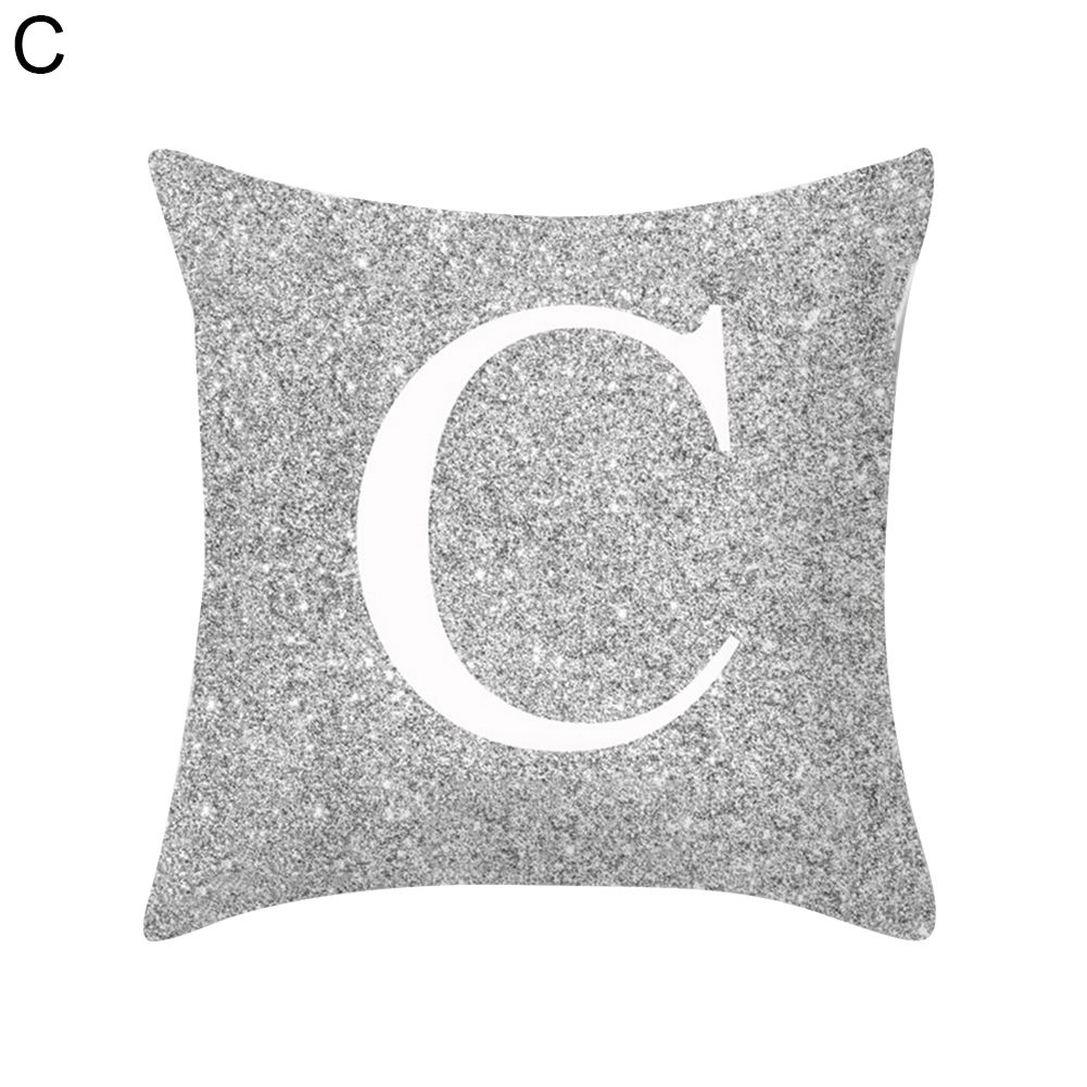 A-Z Letters Silver Metallic Throw Pillow Case Cushion Cover Home Sofa Bed Decor