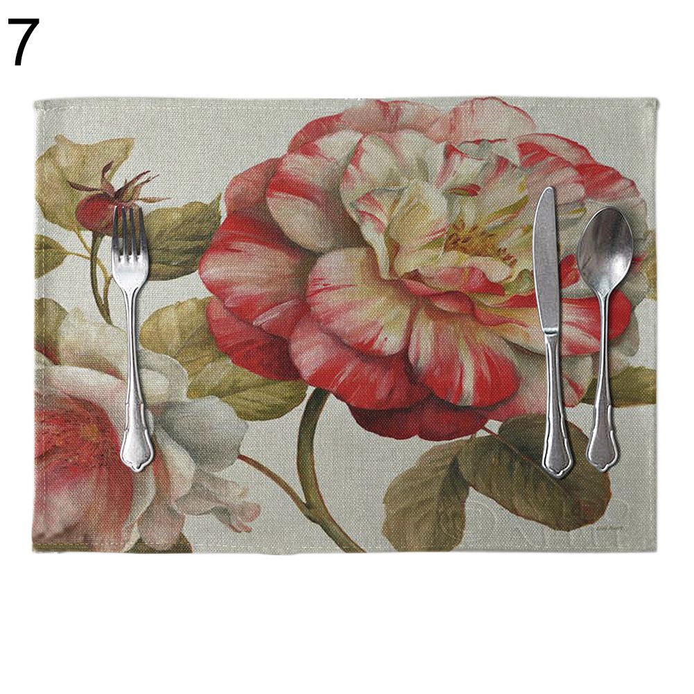Vintage Flower Printed Placemat Linen Tablewear Pad Home Dinning Table Decor