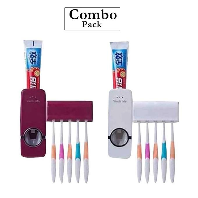 Combo Of 2 Automatic Toothpaste Dispenser - White And Maroon