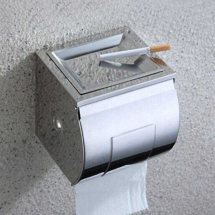 Multi-funtional Waterproof Wall Mount Toilet Tissue Paper Dispenser Stainless Steel Toilet Paper Holder with Soap Tray Ashtray