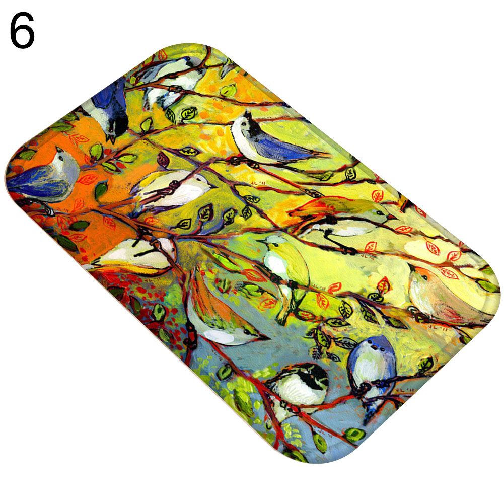 Bird Flower Branches Entrance Floor Mat Living Room Rug Carpet Anti-Slip Doormat
