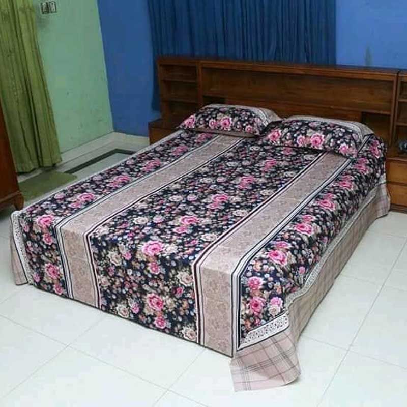 Cotton Multicolor  7.5 by 8.5 Feet Double King Size Bed sheet Set with Two Pillow Covers - Bed Sheet
