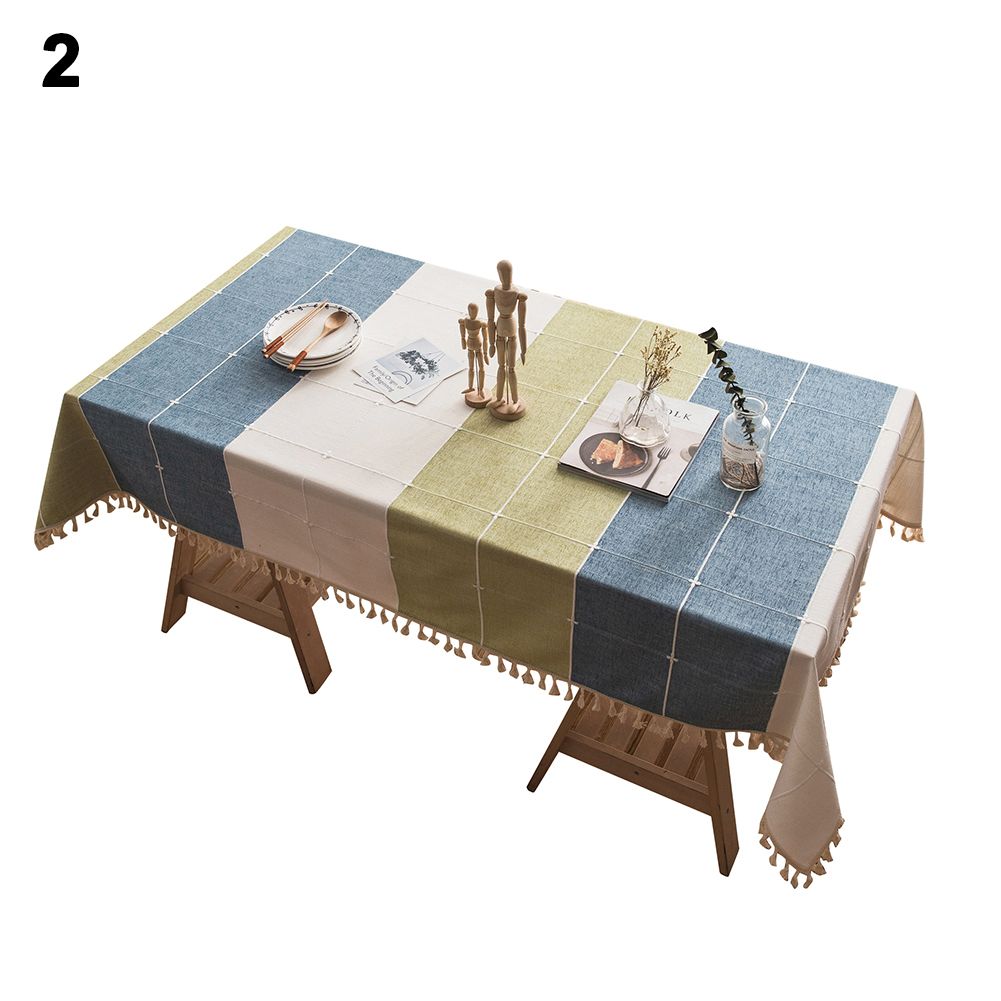 Rectangular Plaid Tassel Cotton Tablecloth Dining Table Cover Home Decoration
