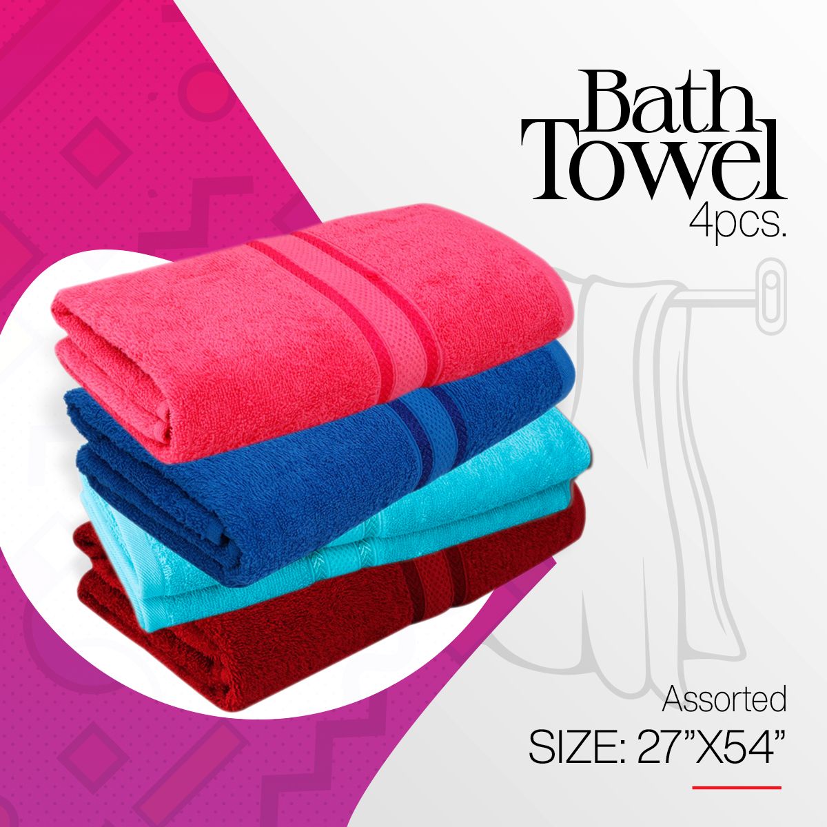 4Pcs Cotton Large Size (27X54Inchs) Bath Towel