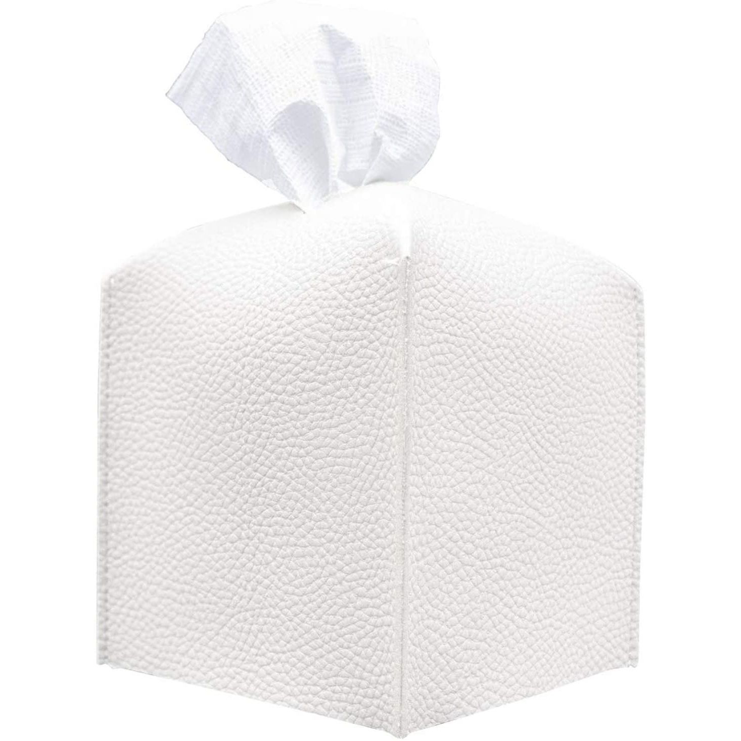 Tissue Box Cover, Refined Modern PU Leather Square Tissue Box Holder - Decorative Holder/Organizer-White