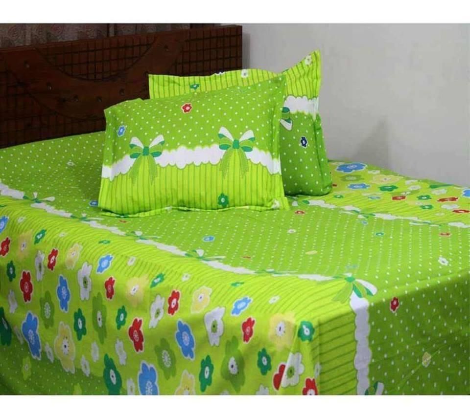 Double Size Cotton Bed Sheet With  2 Pillow Covers - Multicolor