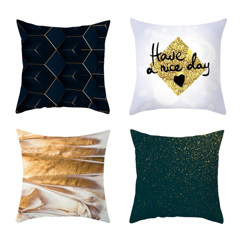 4Pcs Geometric Series Peachskin Pillowcase Covered Gold Cushion Cover Polyester Throw Sofa Pillow Case 45X45cm