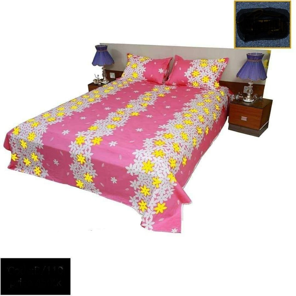 Double Size Cotton Bed Sheet With  2 Pillow Covers