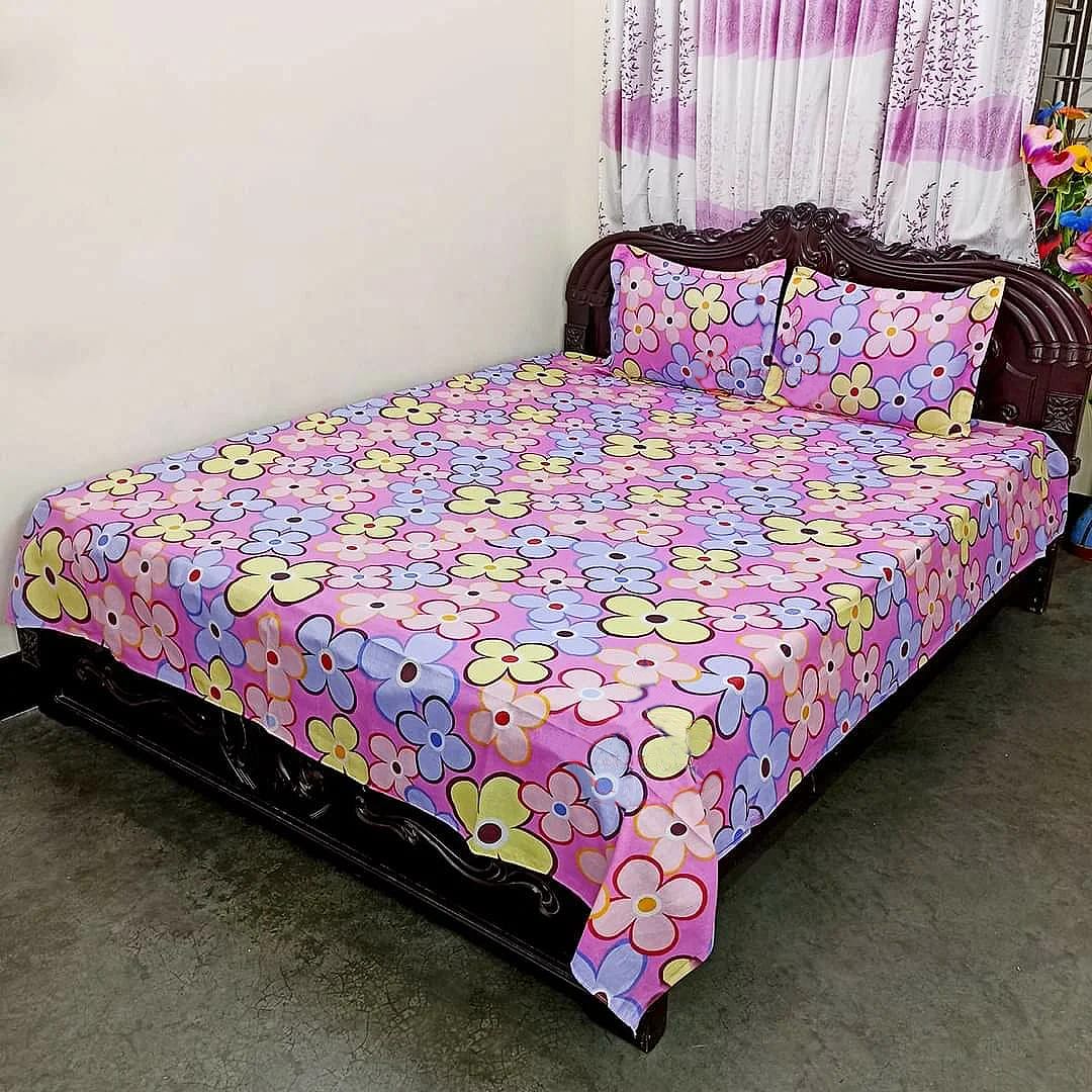 Bedsheet Cotton Fabric 7.5 By 8.5 Feet Multicolor Double Size Bedsheet With Two Pillow Covers