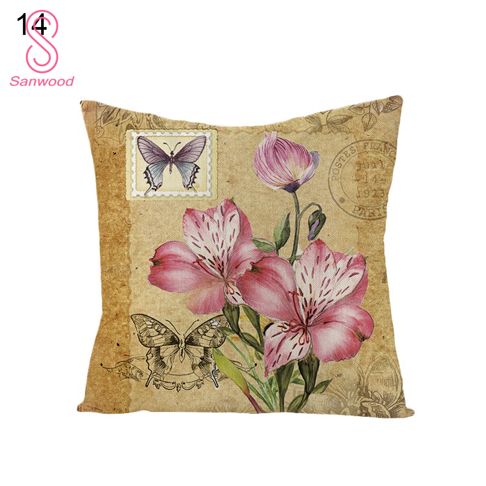 Retro Style Pillowcase Exquisite Polyester Peach Skin Skin-friendly Flower Pattern Pillow Cover for Home