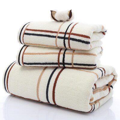 3PCS Towel Bath hotel special soft towel perfect simple plaid towel set (2 * towel 1 * bath towel) home textiles