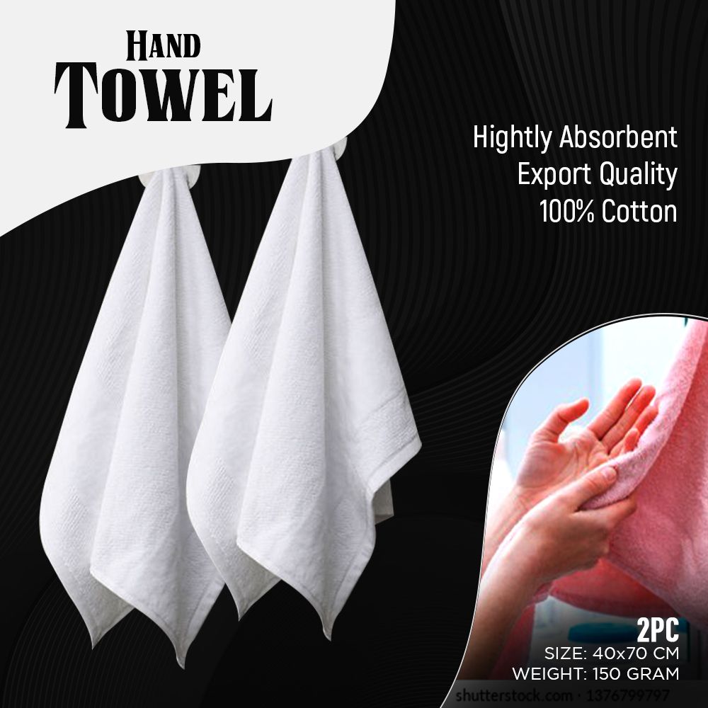 2 PC White Hand Towel with highly absorbent, Soft, & Aesthetic Designs 40x70 inch