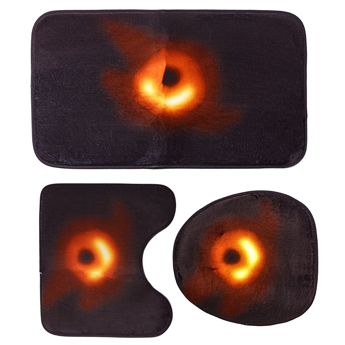 3Pcs Black Hole Bathroom Mats Set Non-Slip Bath Rug + Toilet Pedestal Mat + Toilet Seat Cover Floor Carpet
