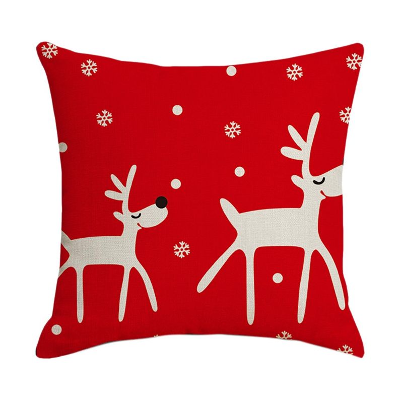 Christmas Square Pillowcase Home Decor Linen Pillow Cases Cushion CoveRS for Sofa Car Fawn Pattern Gift 45X45cm