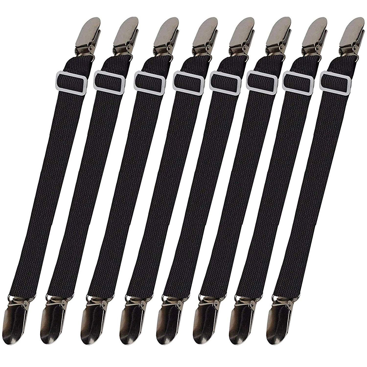 8pcs Sheet Straps Suspenders Band Adjustable Bed Corner Holder Elastic Fasteners Clips Grippers Mattress Pad Cover Fitted Sheet, Black Exquisite Product